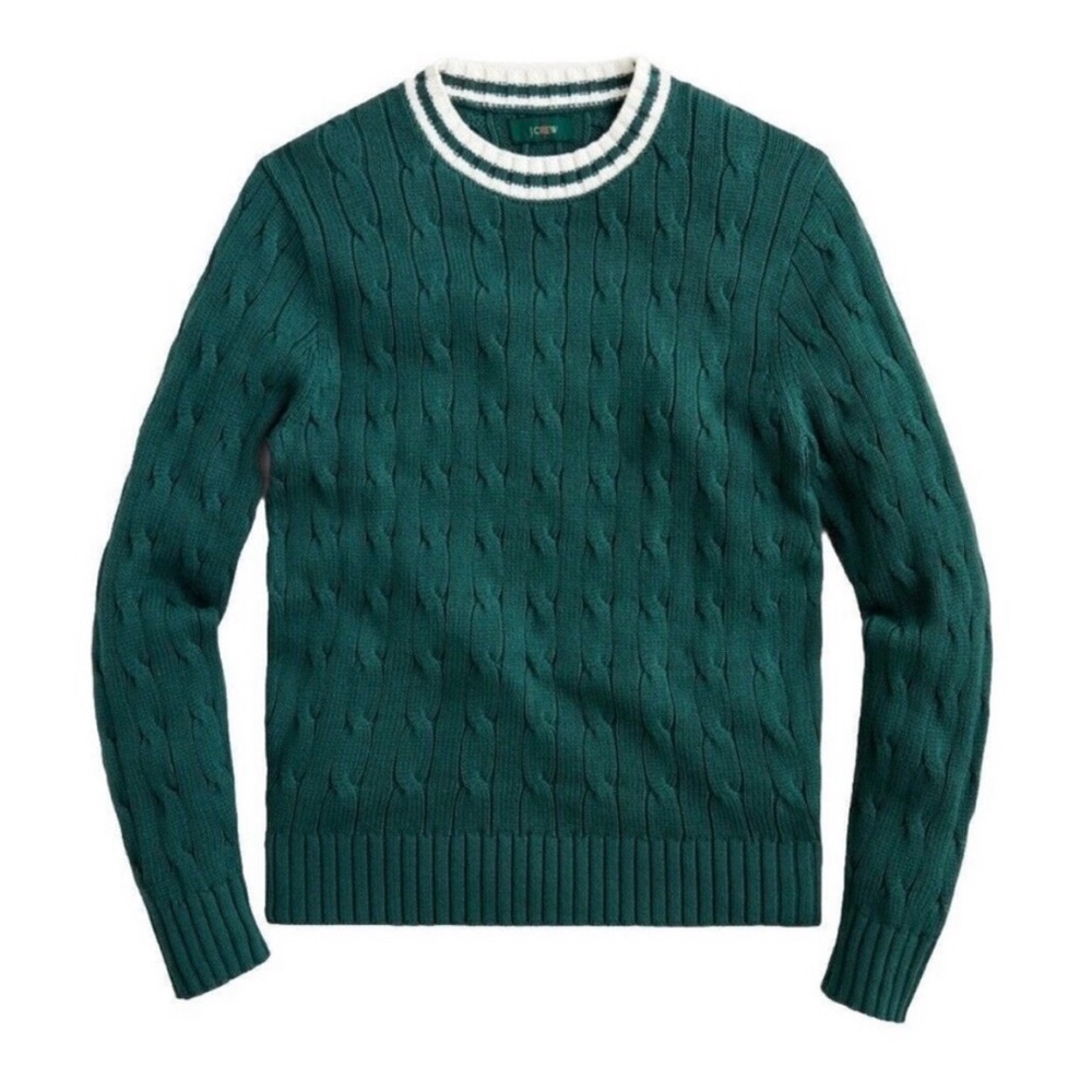 J.Crew Green Cable Knit Varsity Tennis Sweater Size L womens